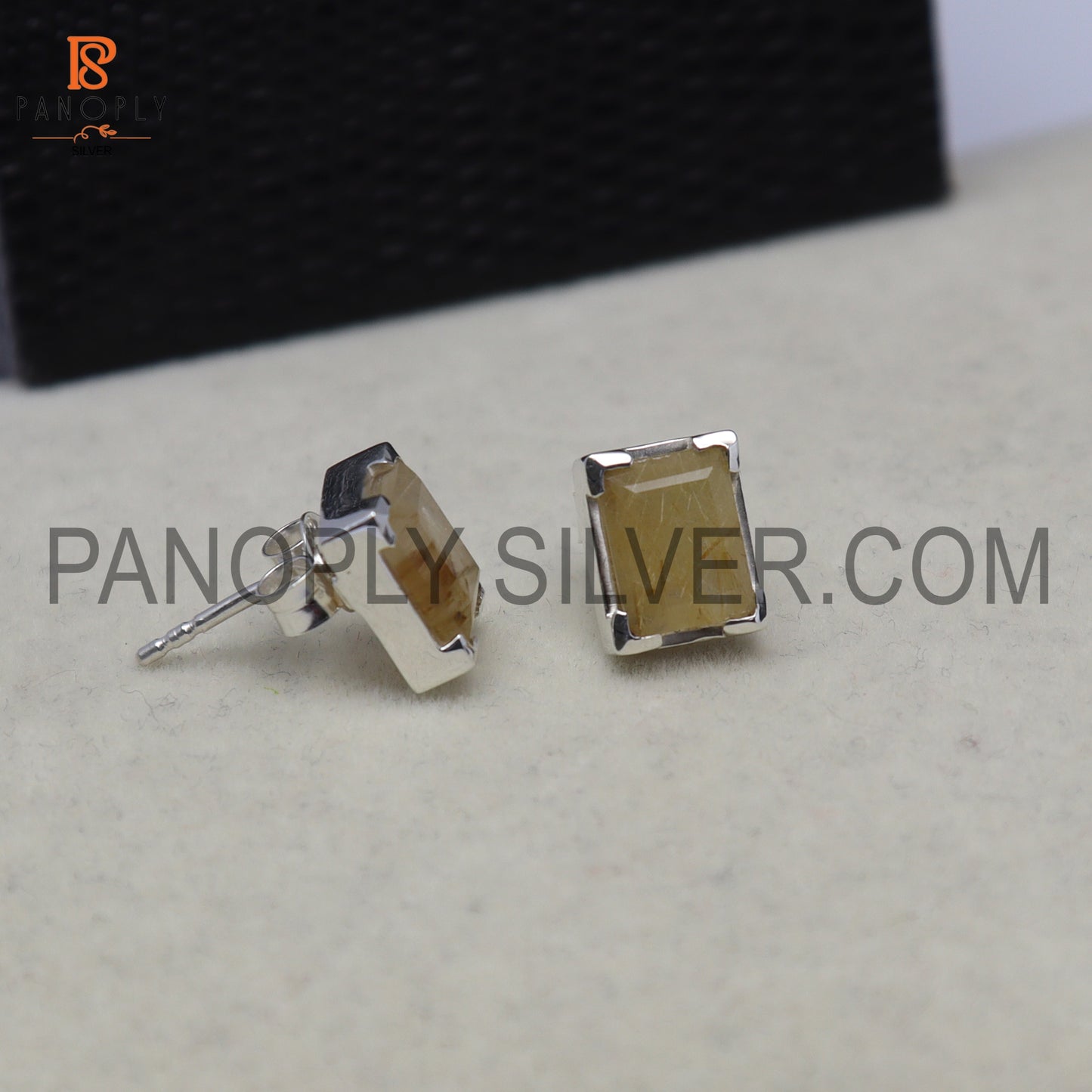 Golden Rutile 925 Silver Gem Bold Elegant Stud Women Jewelry