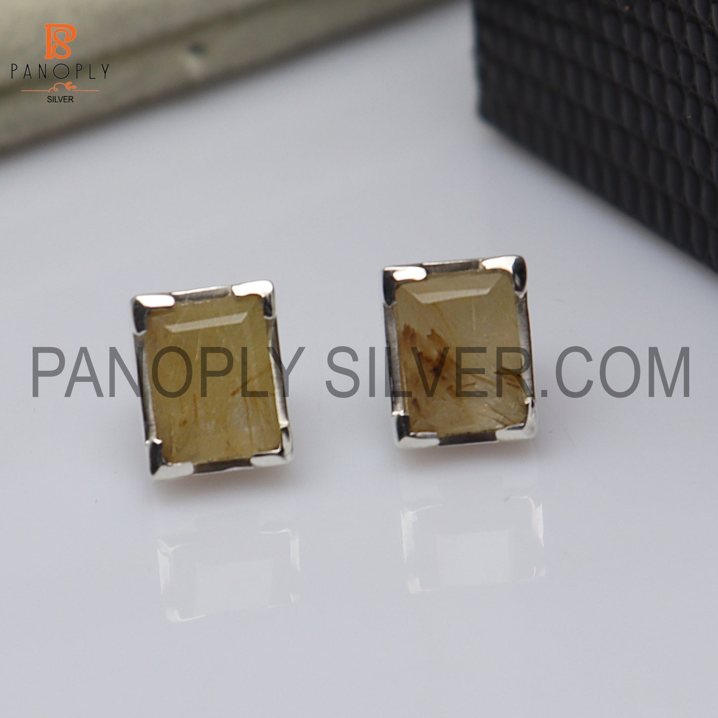 Golden Rutile 925 Silver Gem Bold Elegant Stud Women Jewelry