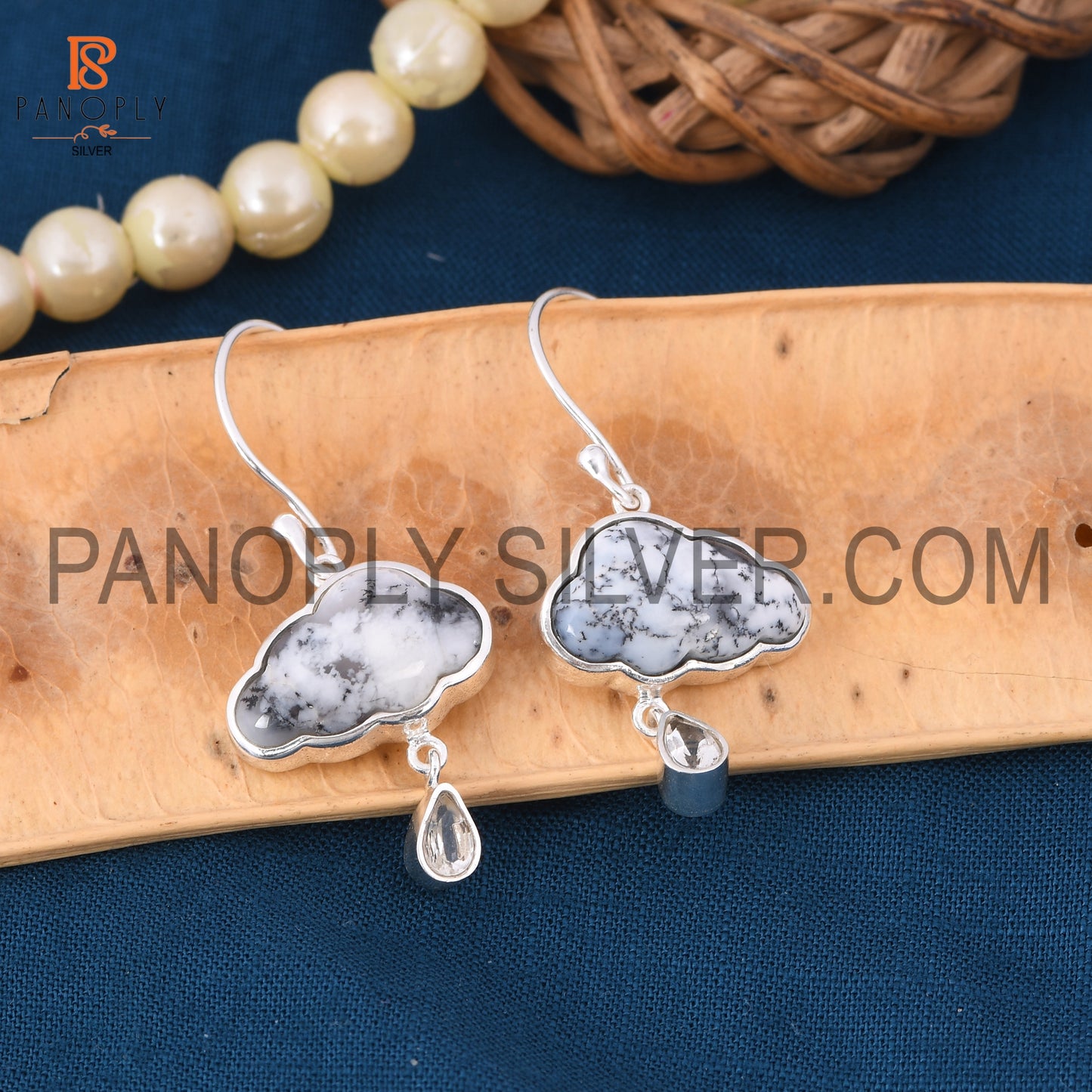 Dendrite Cloud Earrings - Crystal Quartz With Drops Design Earrings