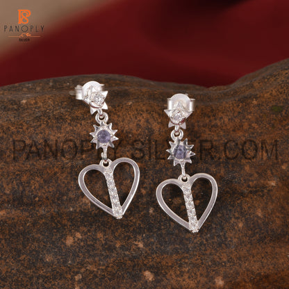 Tanzanite & Cz Star Moon Heart 925 Silver Earrings