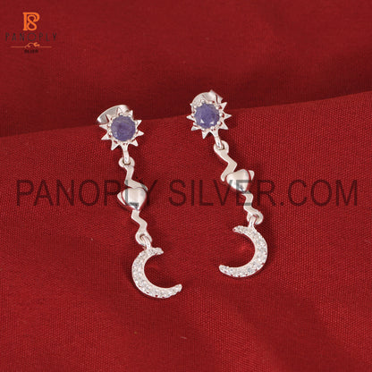 Tanzanite & Cz Star Moon Heart 925 Silver Sun Earrings