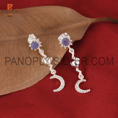 Tanzanite & Cz Star Moon Heart 925 Silver Sun Earrings