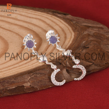 Tanzanite & Cz Star Moon Heart 925 Silver Sun Earrings