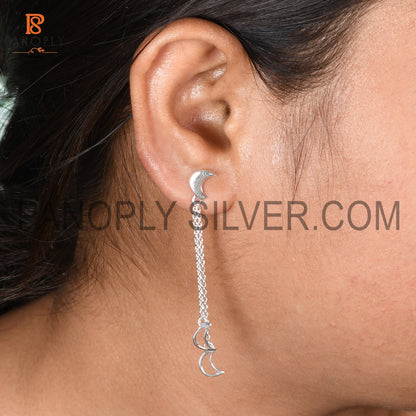 925 Sterling Silver Moon Chain Earrings