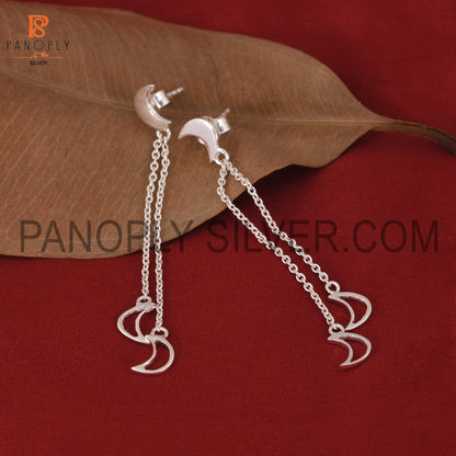 925 Sterling Silver Moon Chain Earrings