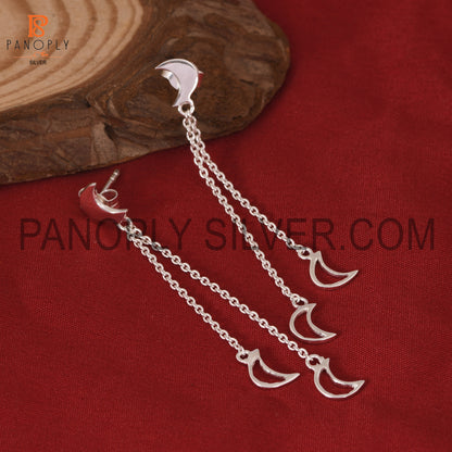 925 Sterling Silver Moon Chain Earrings