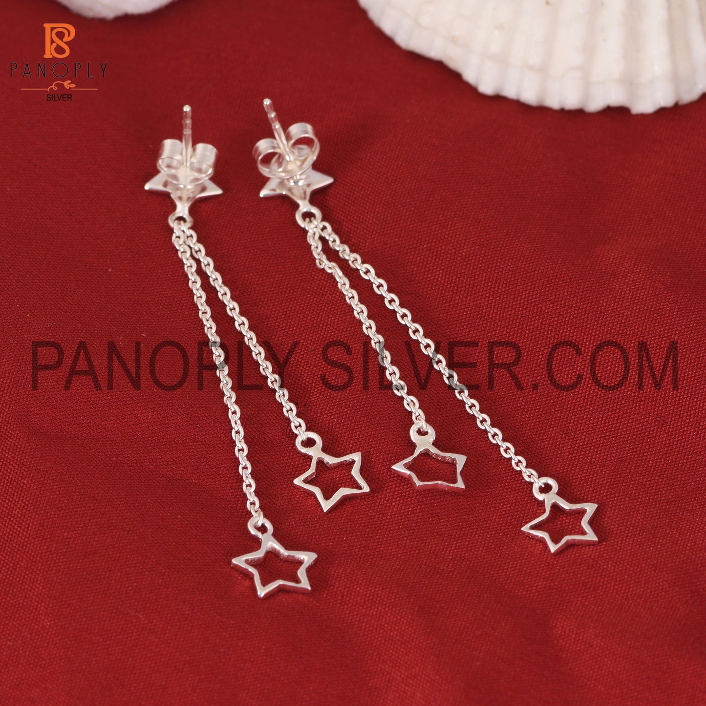 925 Sterling Silver Charm Star Hanging Dangler Earrings