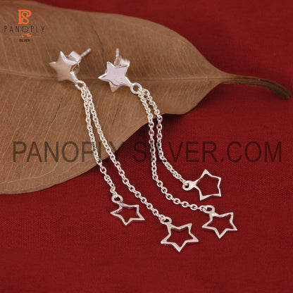 925 Sterling Silver Charm Star Hanging Dangler Earrings