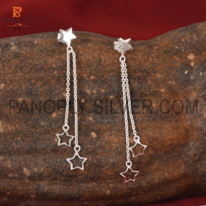 925 Sterling Silver Charm Star Hanging Dangler Earrings