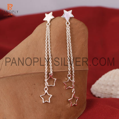 925 Sterling Silver Charm Star Hanging Dangler Earrings