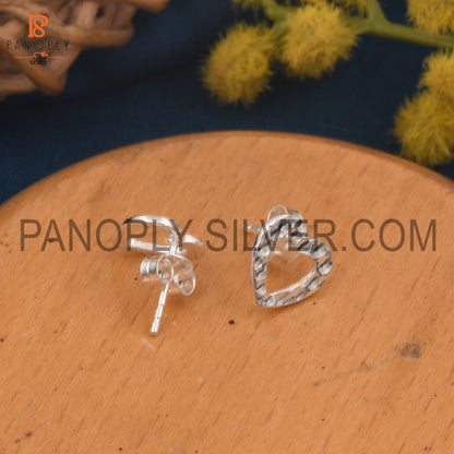 925 Silver Hammered Heart Stud Daily Wear Earrings