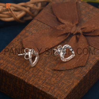 925 Silver Hammered Heart Stud Daily Wear Earrings