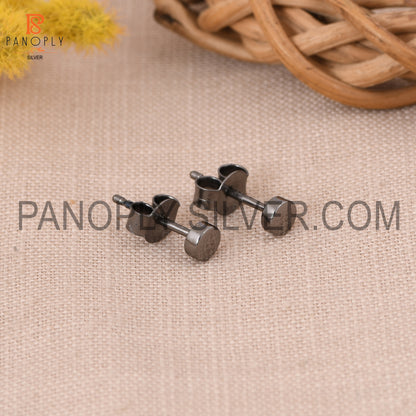 925 Silver Black Plated 4mm Round Stud Earring For Women & Men