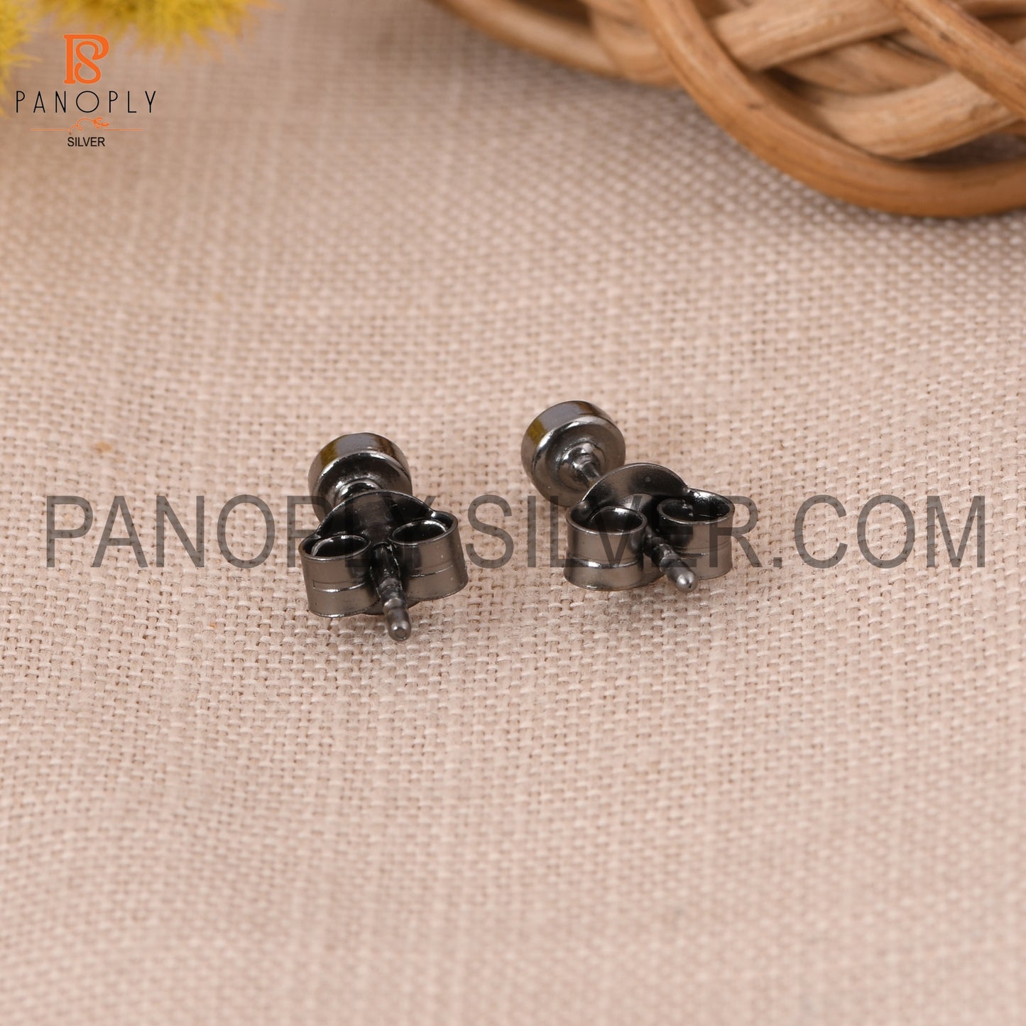 925 Silver Black Plated 4mm Round Stud Earring For Women & Men