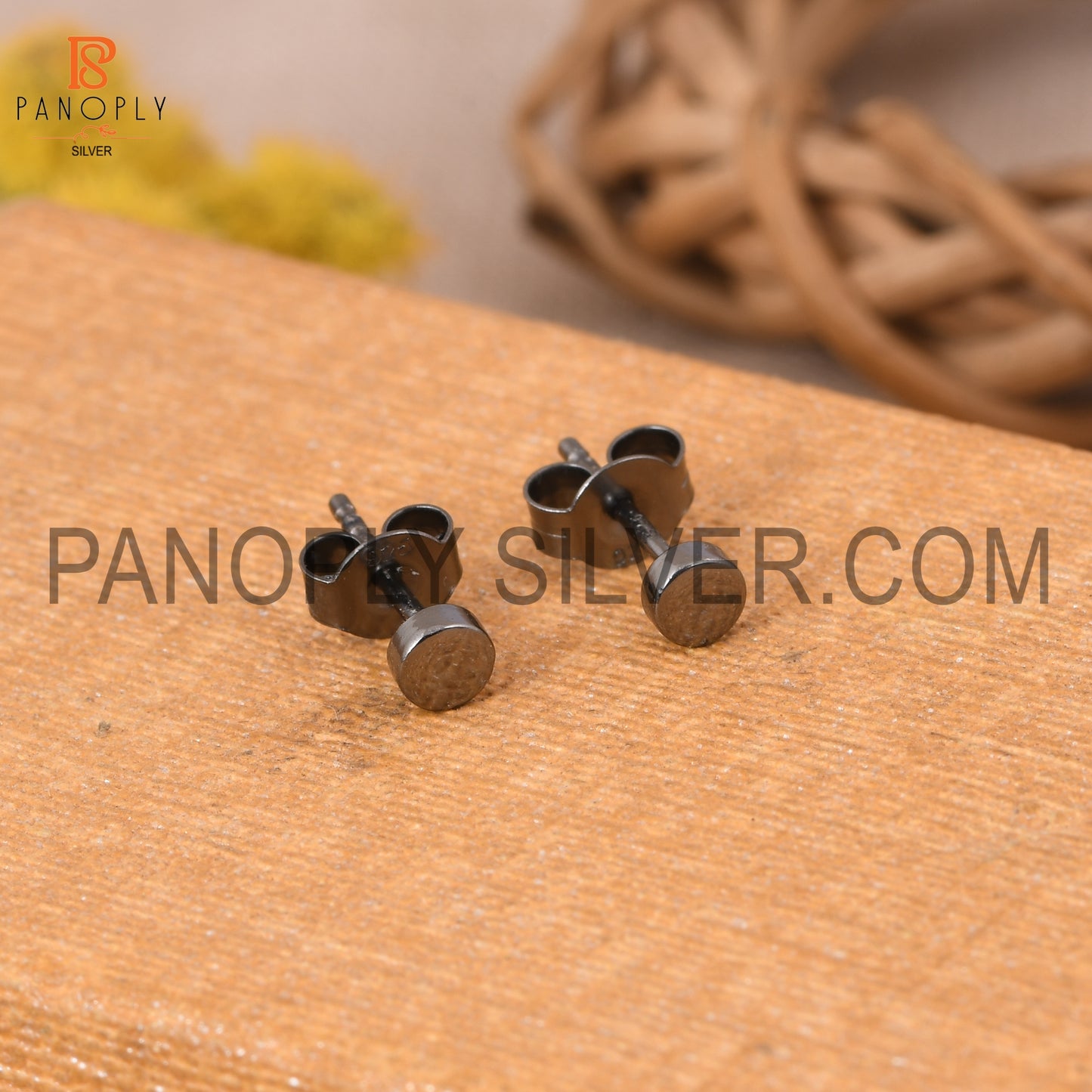 925 Silver Black Plated 4mm Round Stud Earring For Women & Men