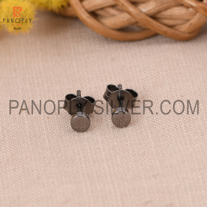 925 Silver Black Plated 4mm Round Stud Earring For Women & Men