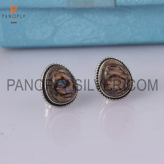 Abalone Shell Gems Bezel Stud 925 Silver Earring For Girls