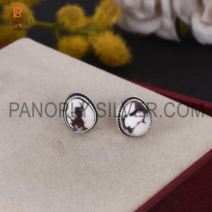 Wild Horse Jasper Stone 925 Silver Stud Earrings