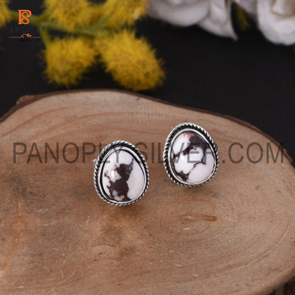 Wild Horse Jasper Stone 925 Silver Stud Earrings