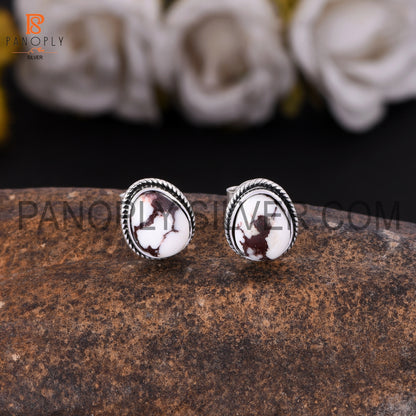 Wild Horse Jasper Stone 925 Silver Stud Earrings