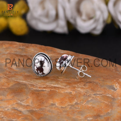 Wild Horse Jasper Stone 925 Silver Stud Earrings