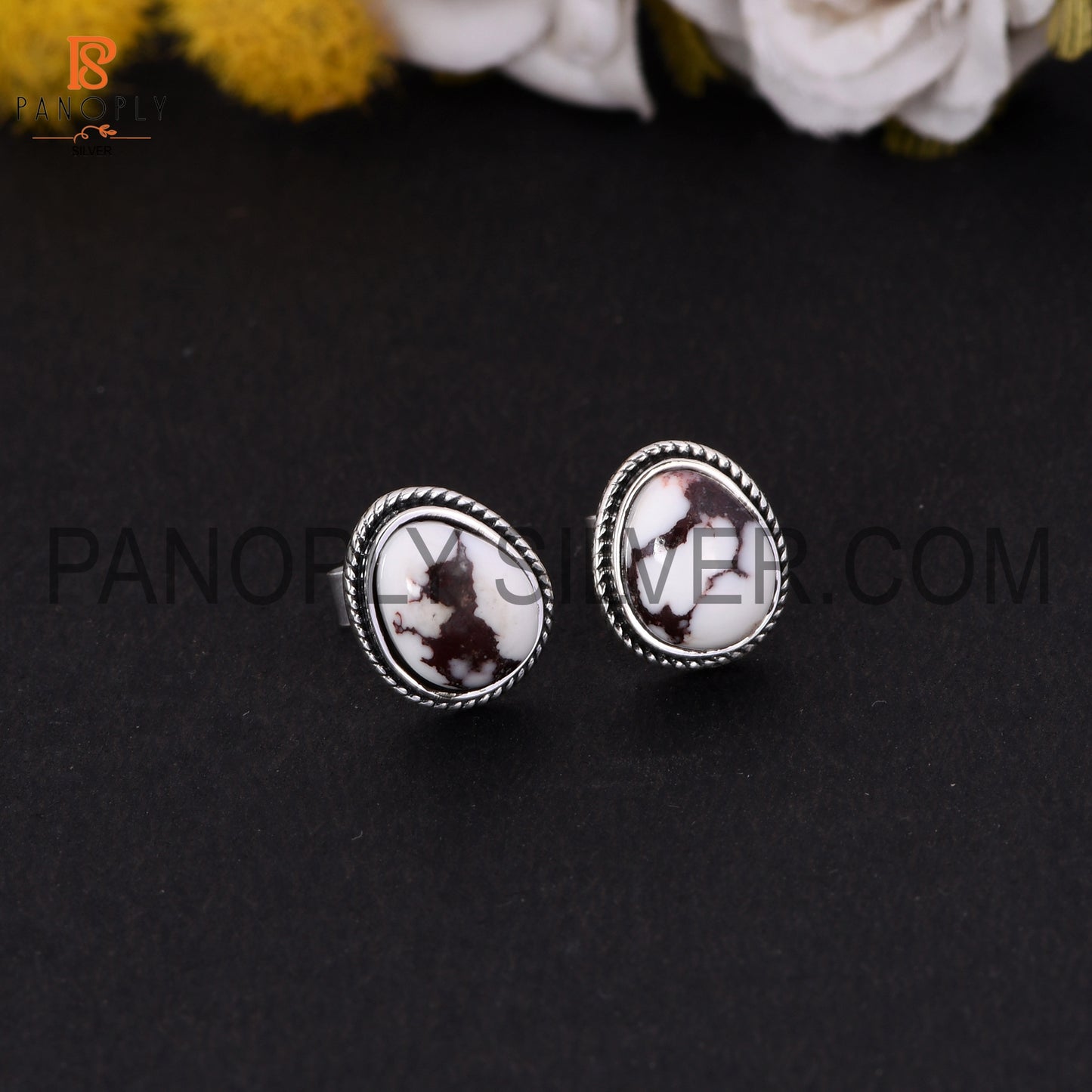 Wild Horse Jasper Stone 925 Silver Stud Earrings