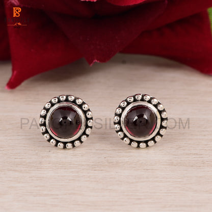 Natural Garnet Tiny Round 6 mm Stud 925 Silver Earrings