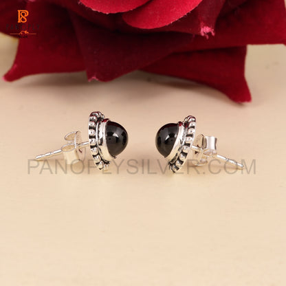 Natural Garnet Tiny Round 6 mm Stud 925 Silver Earrings