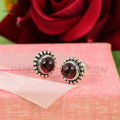 Natural Garnet Tiny Round 6 mm Stud 925 Silver Earrings