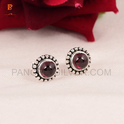 Natural Garnet Tiny Round 6 mm Stud 925 Silver Earrings