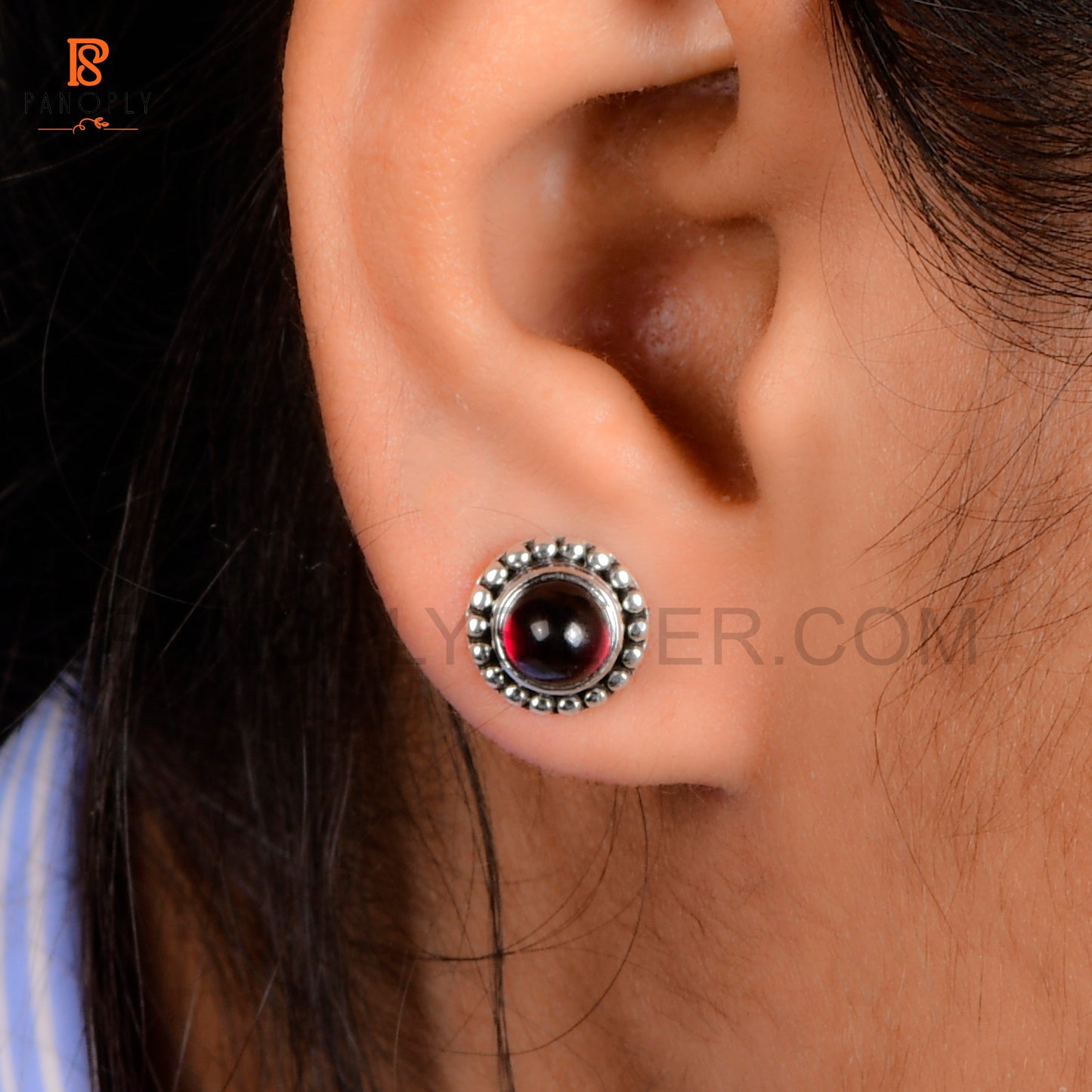 Natural Garnet Tiny Round 6 mm Stud 925 Silver Earrings