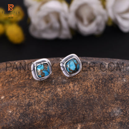 Mojave Copper Turquoise Stone 925 Silver Cushion Stud Earrings