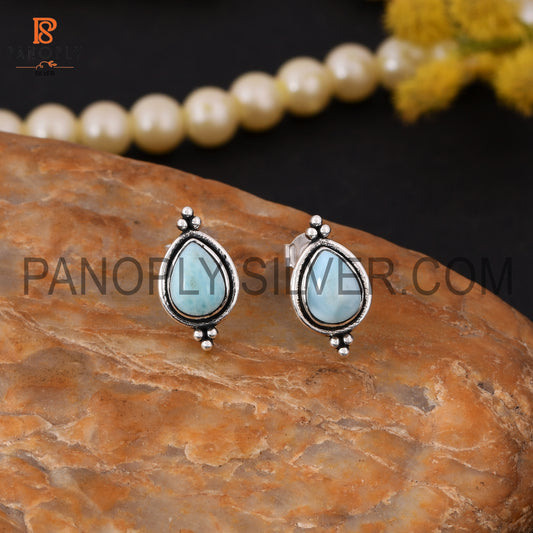 Larimar Stone 925 Silver Pear Daily Wear Stud Earrings