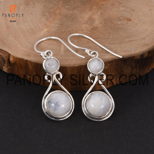 Filigree 925 Silver Rainbow Moonstone Dangle Earrings