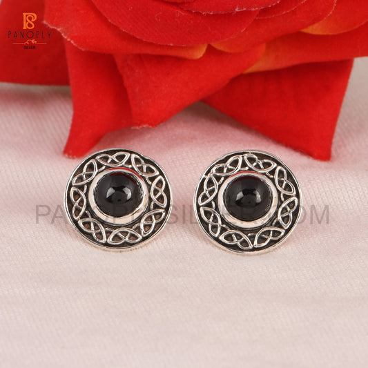 925 Silver Black Spinal Celtic Knot Stud Earrings