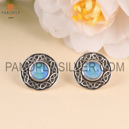 Aurora Opal Blue 925 Silver Celtic Knot Stud Earrings
