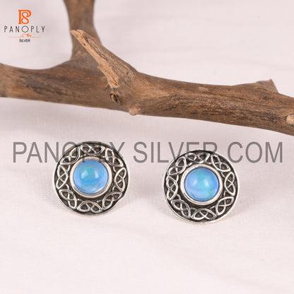 Aurora Opal Blue 925 Silver Celtic Knot Stud Earrings