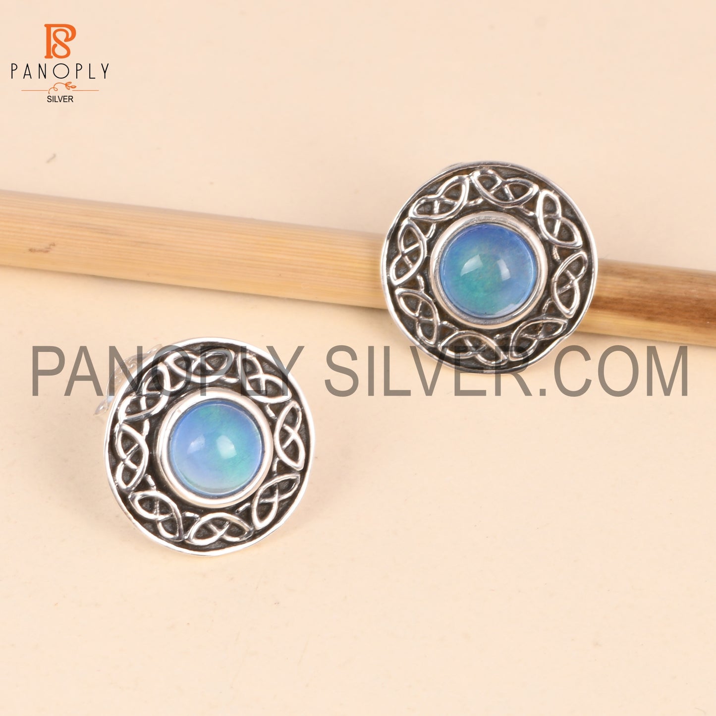 Aurora Opal Blue 925 Silver Celtic Knot Stud Earrings