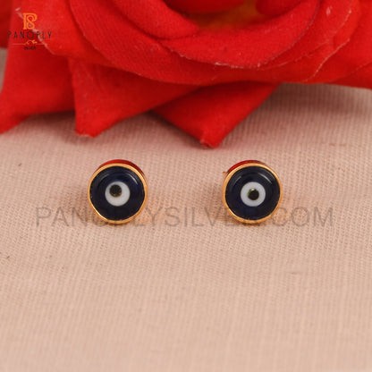 Blue Resin Gems Evil Eye Gold Stud Earrings