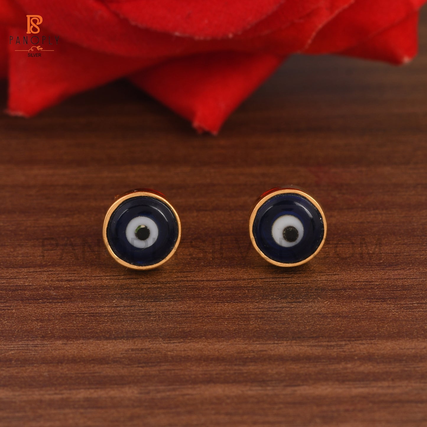 Blue Resin Gems Evil Eye Gold Stud Earrings