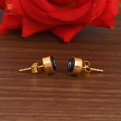 Blue Resin Gems Evil Eye Gold Stud Earrings