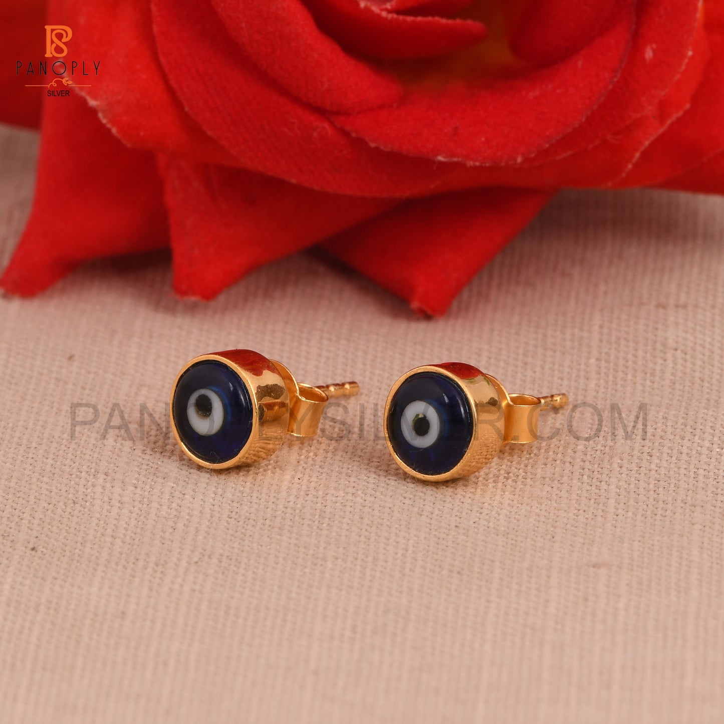 Blue Resin Gems Evil Eye Gold Stud Earrings