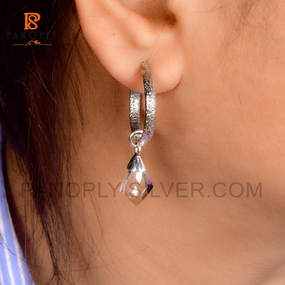 925 Silver Kite Shape Natural Gemstone Hoop Earrings