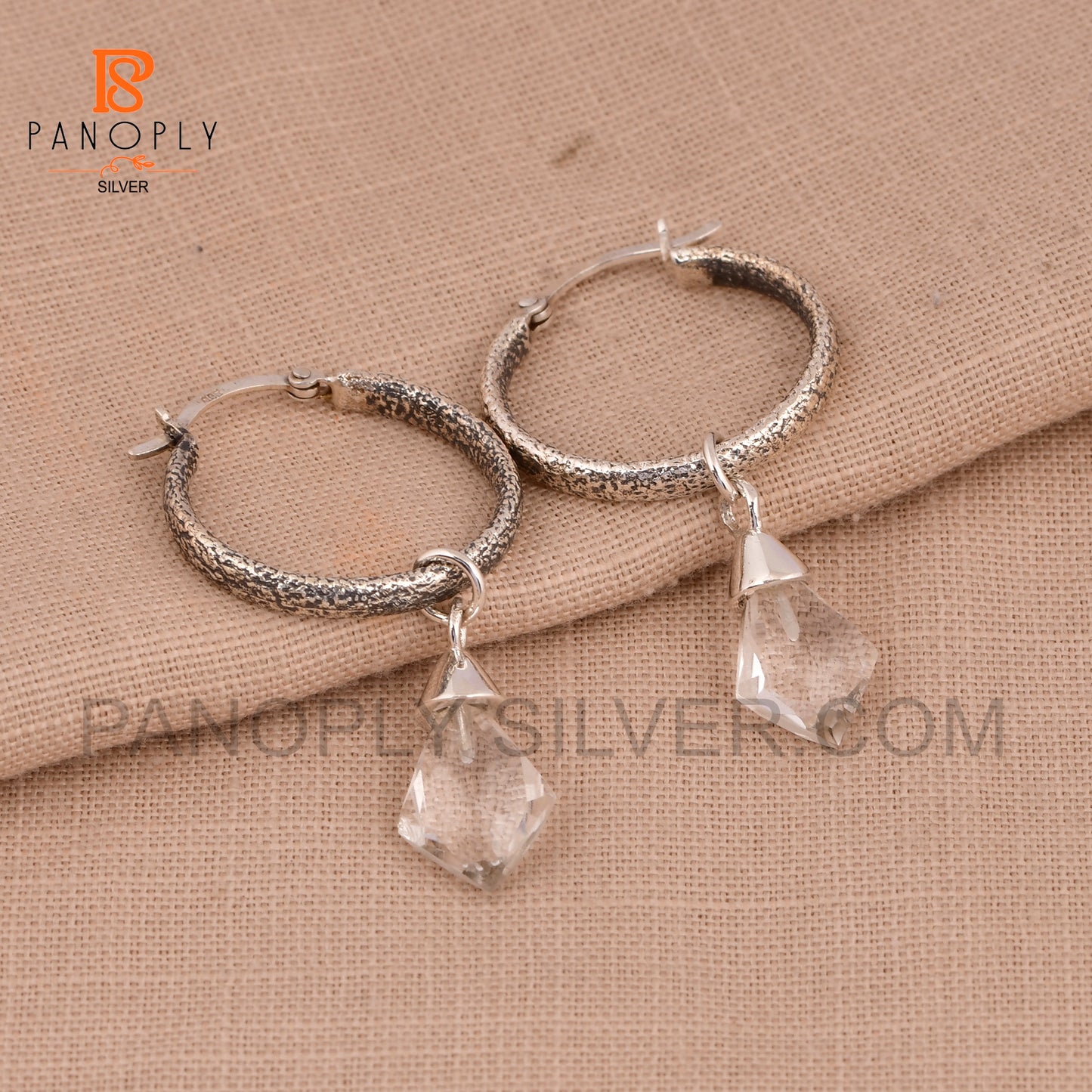 925 Silver Kite Shape Natural Gemstone Hoop Earrings