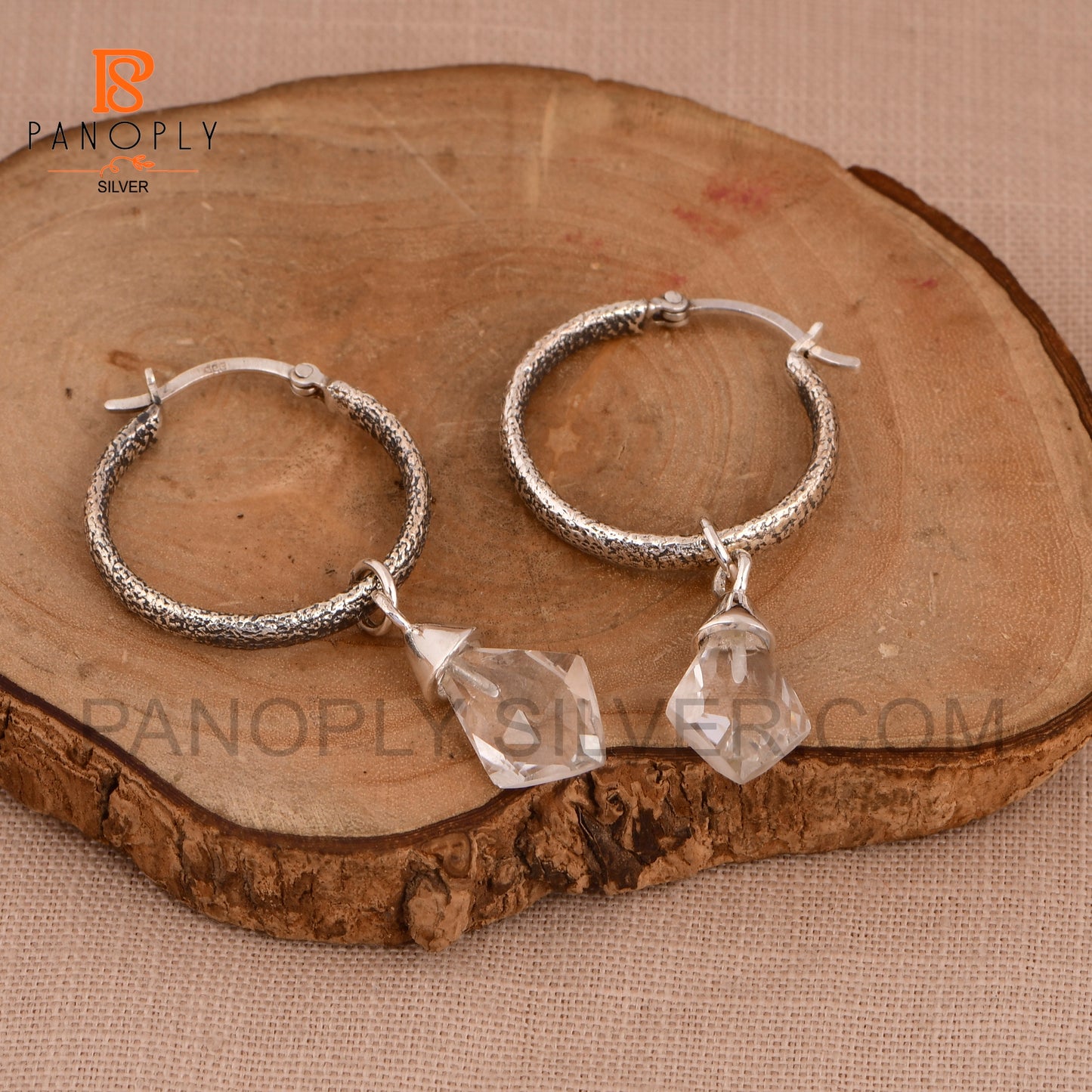 925 Silver Kite Shape Natural Gemstone Hoop Earrings