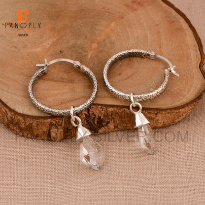 925 Silver Kite Shape Natural Gemstone Hoop Earrings