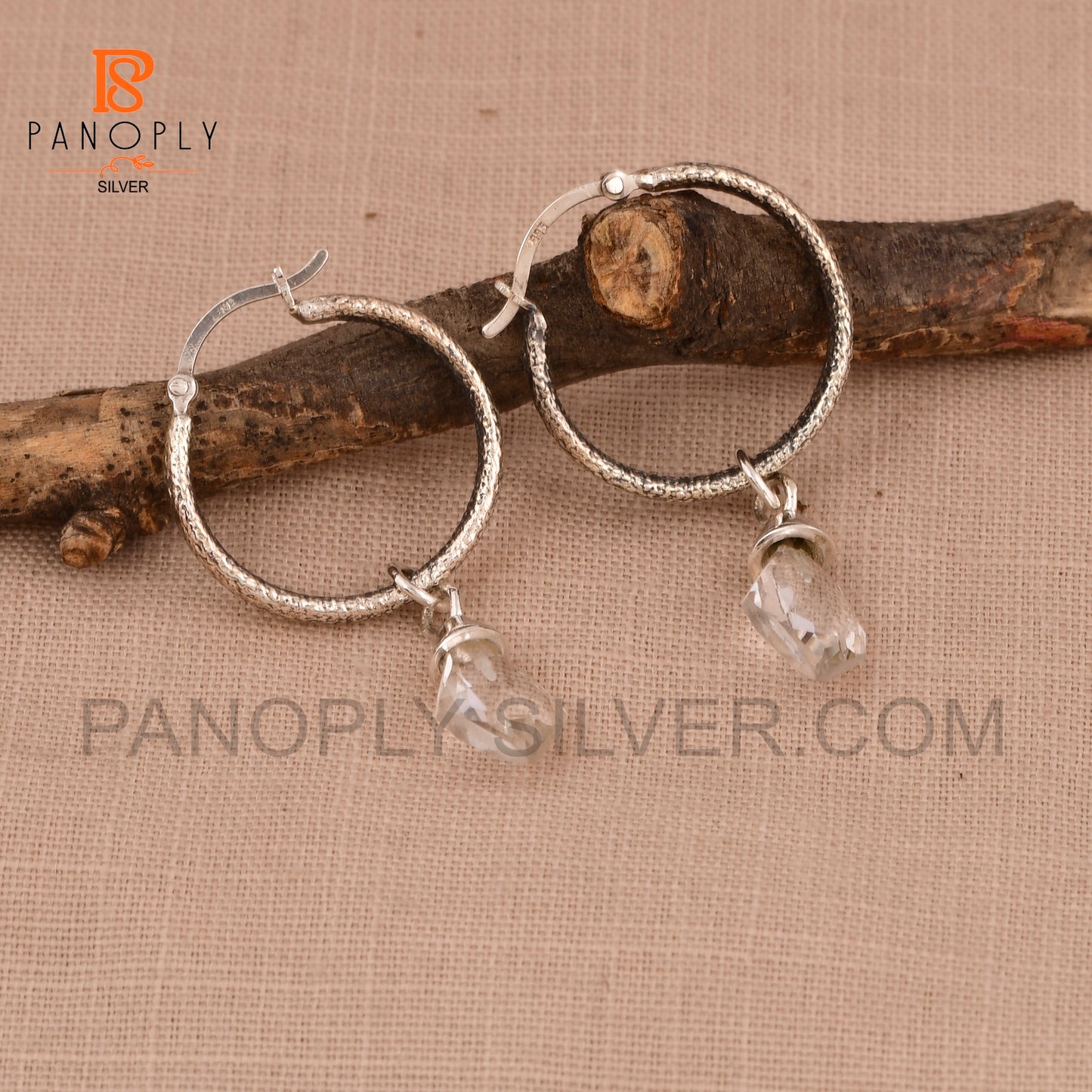 925 Silver Kite Shape Natural Gemstone Hoop Earrings