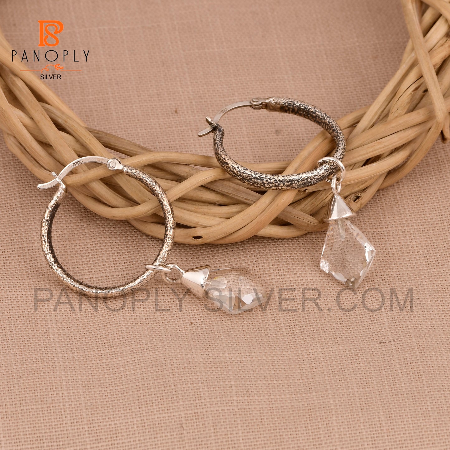 925 Silver Kite Shape Natural Gemstone Hoop Earrings