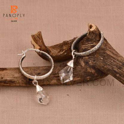 925 Silver Kite Shape Natural Gemstone Hoop Earrings