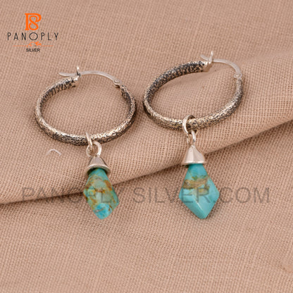 925 Silver Kite Shape Natural Gemstone Hoop Earrings